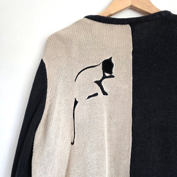 CJ Banks Vintage Cat Cardigan Black and Tan Cotton Ramie Blend, Natural Fibers - Picture 9 of 10
